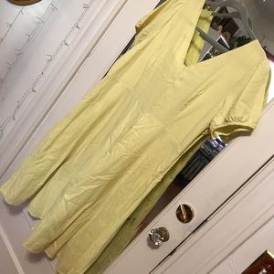 GAP lemon yellow puff-sleeve cottagecore linen summer dress size 18